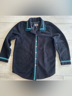 VTG County Clothing Co Western Black Fleece Jacket Turquoise Trim Size M